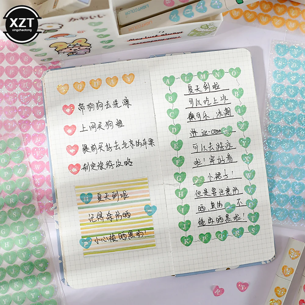 Yeni kalp şeklinde Kawaii lazer Bling mektup hediye alfabe çıkartmalar paketi renkli kendinden yapışkanlı Scrapbooking DIY kırtasiye için