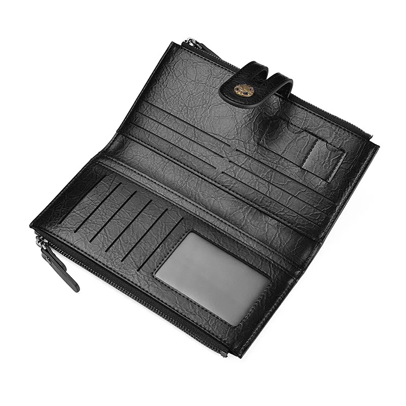 RFID men\'s wallet dual zippers leather wallet long hasp porte feuille homme luxury mens wallet leather genuine purses clutch bag