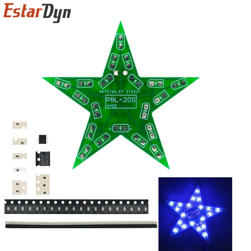 Students Training DIY Kit Five-Pointed Star Breathing Light Gradient LED Light for Christmas Soldering Training Red Green Blue