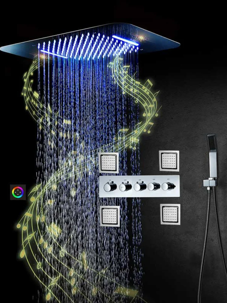 

Music Shower System Rain ShowerHeads LED Shower Set Bathroom Faucet Thermostatic Valve Matte Black/Chrome Bath Mixer Tap