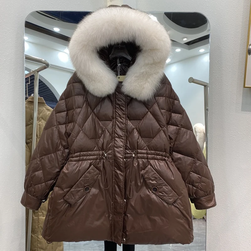 

2024 New Winter Female Parkas 90% White Duck Down Jacket Large Real Raccoon Fur Collar Hooded Warm Women's Feather Coat Outwear
