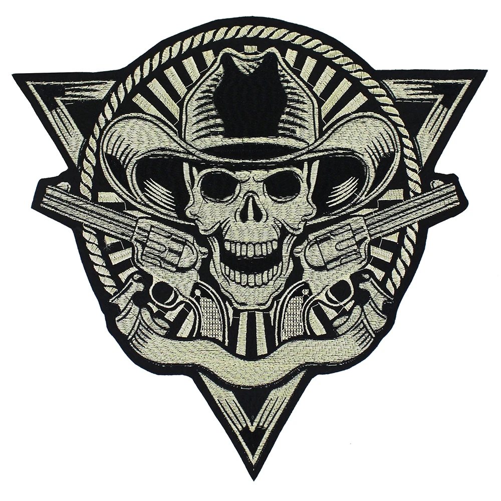 Big Punk Skull Patch Iron Biker Back Patch Badge Large Embroidery Patches for Clothes Jacket Jeans Applique TH1479