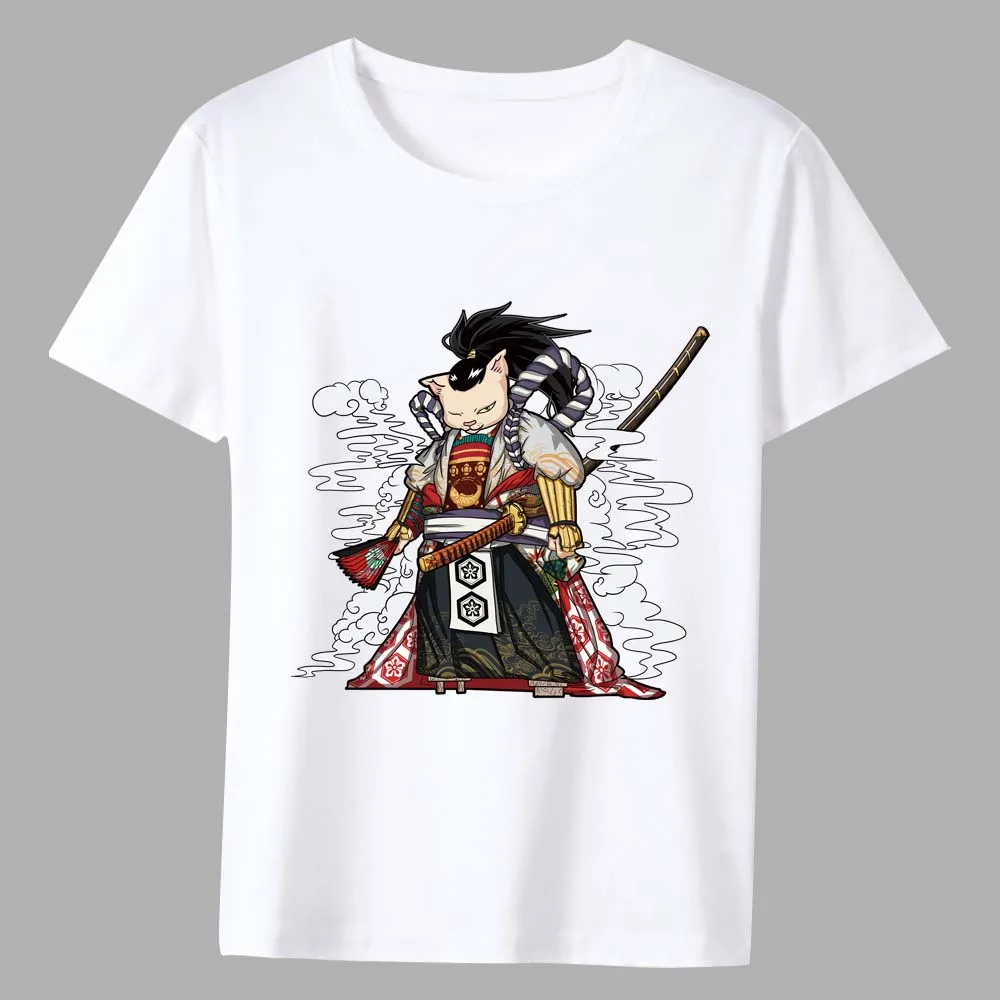 Summer Man T-Shirt Personality Cartoon Comics Samurai Print Series Male Short Sleeve Tops High Quality White Men\'s Tee Shirt