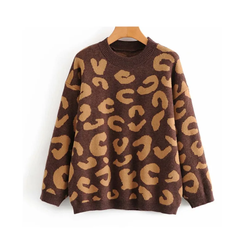 

Fall Winter Women's Oversized Animal Sweaters Long Sleeve Thick Warm Leopard Knitted Jumper Casual Loose Pullovers Female