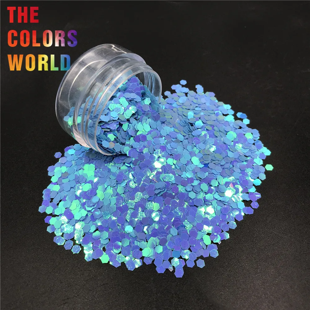 

TCI11 Pearlescent Iridescent Blue Color Hexagon Shape Nail Glitter Nail Art Decoration Nail Gel Makeup Crafts DIY Accessorie