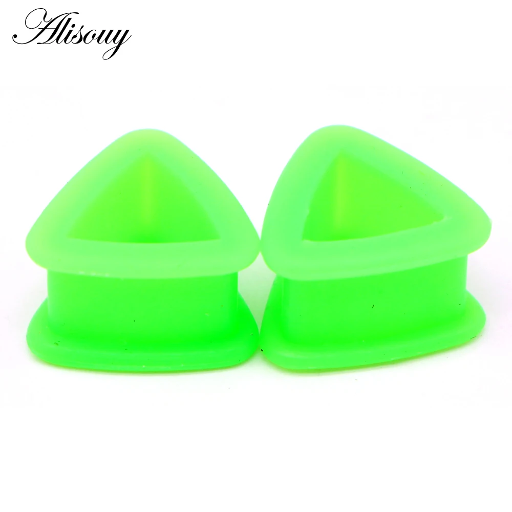 Alisouy 2 Pieces Triangle Ear plugs Silicone Flexible Body piercing Jewelry Tunnel Plugs Extension Hollow Men Women stretcher