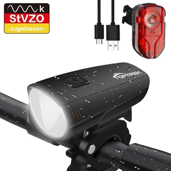 Toptrek bisiklet ışığı IPX5 yağmur geçirmez bisiklet far + arka ışık LED USB şarj edilebilir MTB yol bisiklet lambası bisiklet aksesuarları