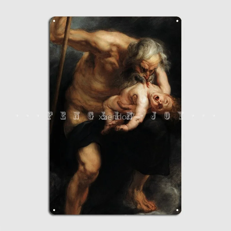 Saturn. Devouring One Of His Sons By Peter Paul Rubens Old Master Reproduction Metal Plaque Poster Garage Club Mural Painting