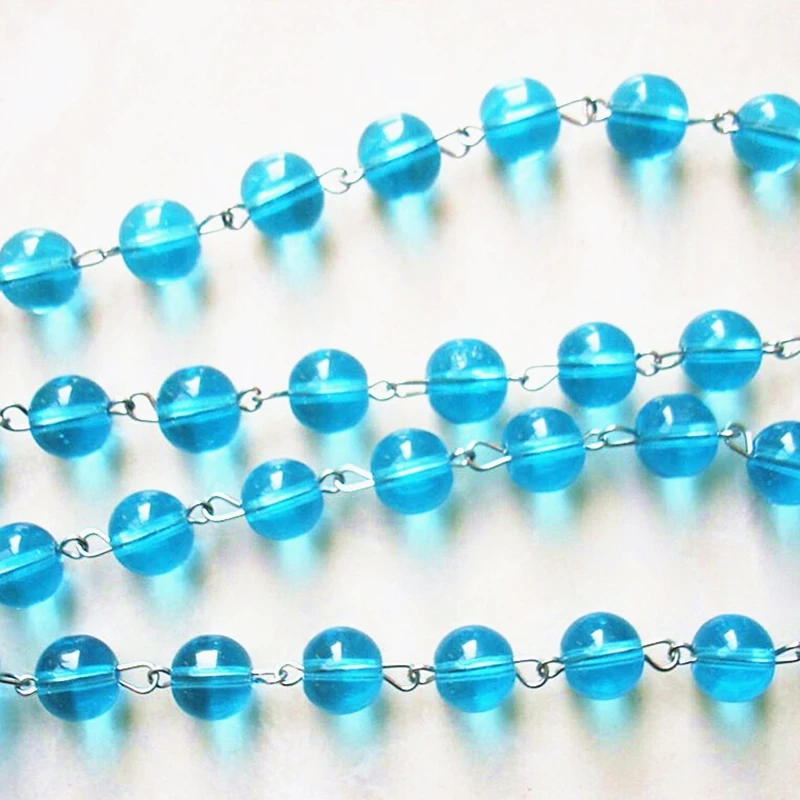 

10 Meters Crystal Glass Ball Beads Strand Garlands Aquamarine Color For Home Decoration Crystal Wedding Decoration Chians