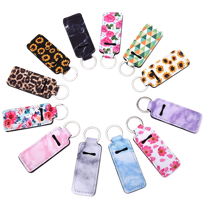 1pc Creative Keychain Neoprene Chapstick Holders Lipstick Cases Cover Portable Balm Holders Marble Style Keyring Party Gifts