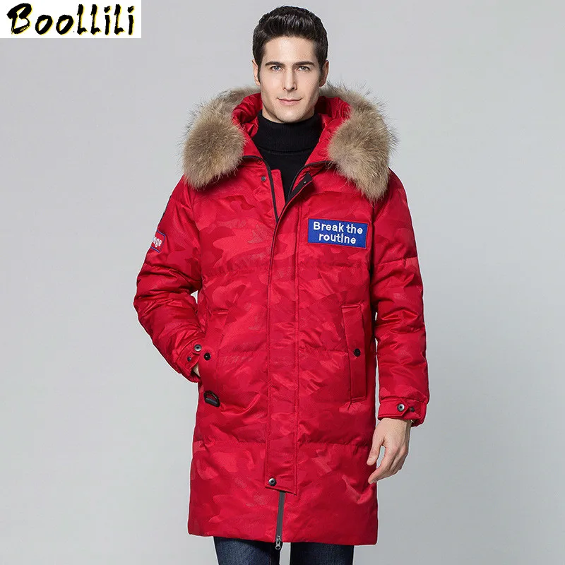 2023 New Boollili Duck Down Jacket Men Racoon Fur Collar Men's Winter Jackets Long Camouflage Thick Warm Coat for Men Parka