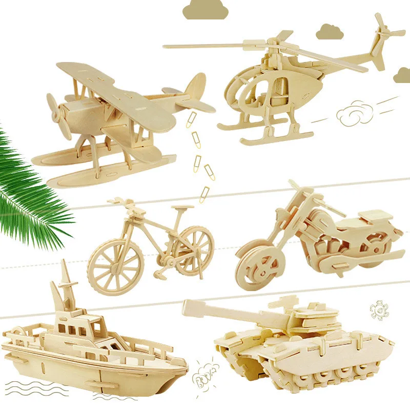 

3D DIY Wooden Puzzle Toy Military Series Tank Vehicle Animals Etc Model Set Creative Assembled Education Toys For Children Kids