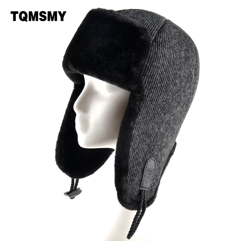 Solid color bomber hat men winter hats for women Knitted wool cap russian thick warm ear flaps bone ushanka snow lei feng caps