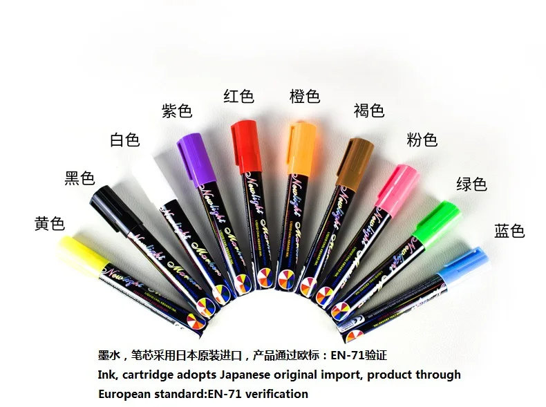 

10Pcs 10 Color Fluorescent Pen LED Fluorescent Panel Highlighter 6mm Plate Dedicated Highlighter Blackboard Sticker Glass Marker