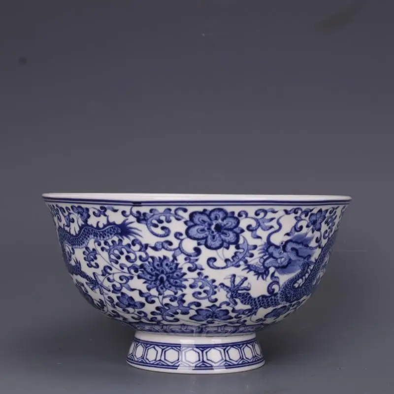 Chinese Blue and White Porcelain Dragon Design Bowl 5.2 inch