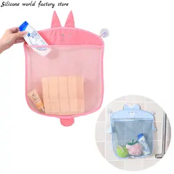 Silicone world Bathroom Sundries storage hanging bag Mesh Bag basket for Kids Bath Toys Bag Cartoon Waterproof Cloth hanging bag