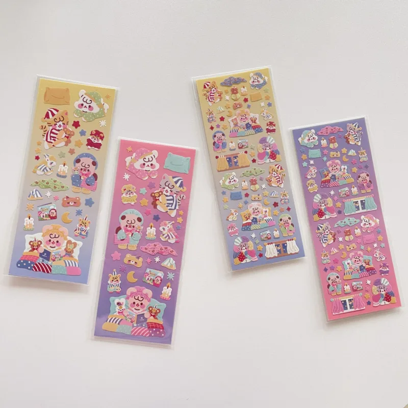 Cartoon Animals Blingbling Cute Stickers Laser Traceless Paster Stationery Children Creative Decorative Sticker Pet Bottom Card