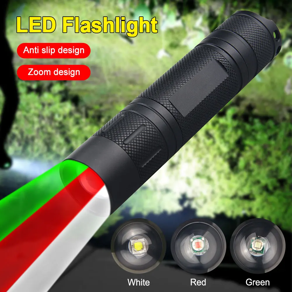 Mini Green/Red/White XPE LED LED Flashlight Multi-function 1 File Mode Lamp Adjust Focus Tactical Hunting Torch