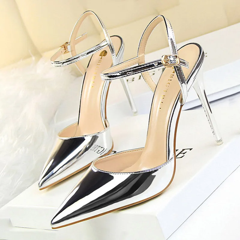 BIGTREE Shoes Fashion High Heels Shoes Patent Leather Woman Pumps Sexy Women Heels Blue Sliver Stiletto Heels Women Sandals 2024