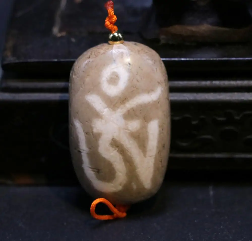 

Treasure Magic LKbrother Power Magic Tibetan old Agate Gray skin OM 1 EYE dZi Bead Pendant A