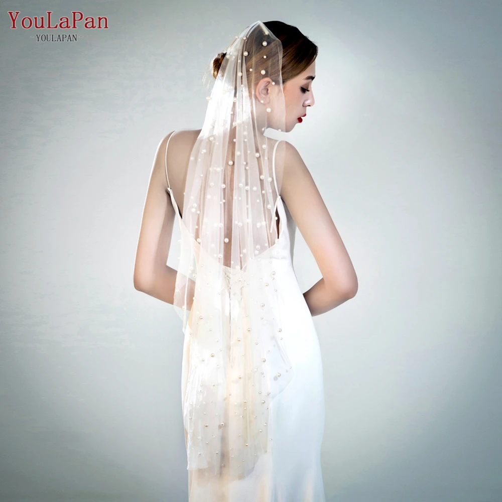 YouLaPan V01 Royal Pearl Veils per spose velo da sposa bianco avorio 1 Tier velo pettine in metallo per velo da sposa decorazione di nozze