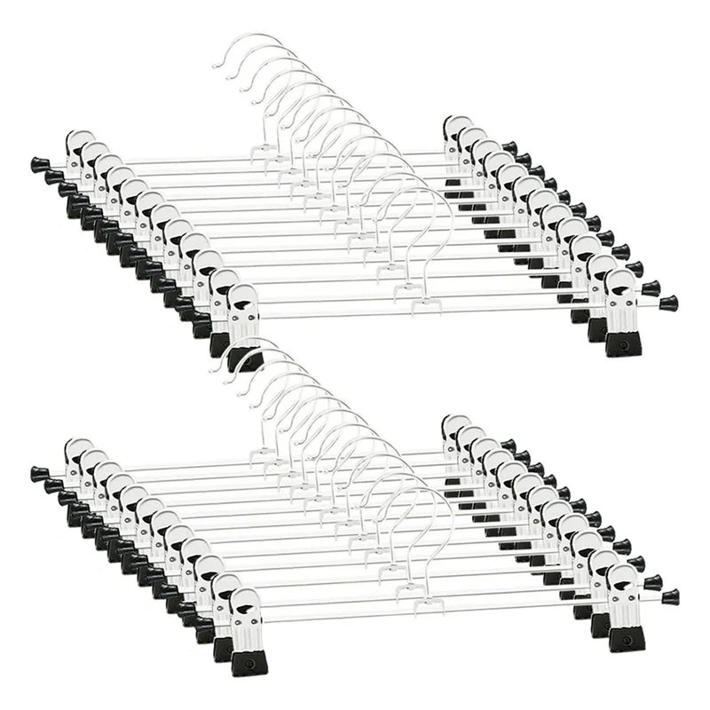 

24 PCS Skirt Hangers with Clips, Pants Hanger Metal Pant Hangers Space Saving for Pants Skirts Clothes