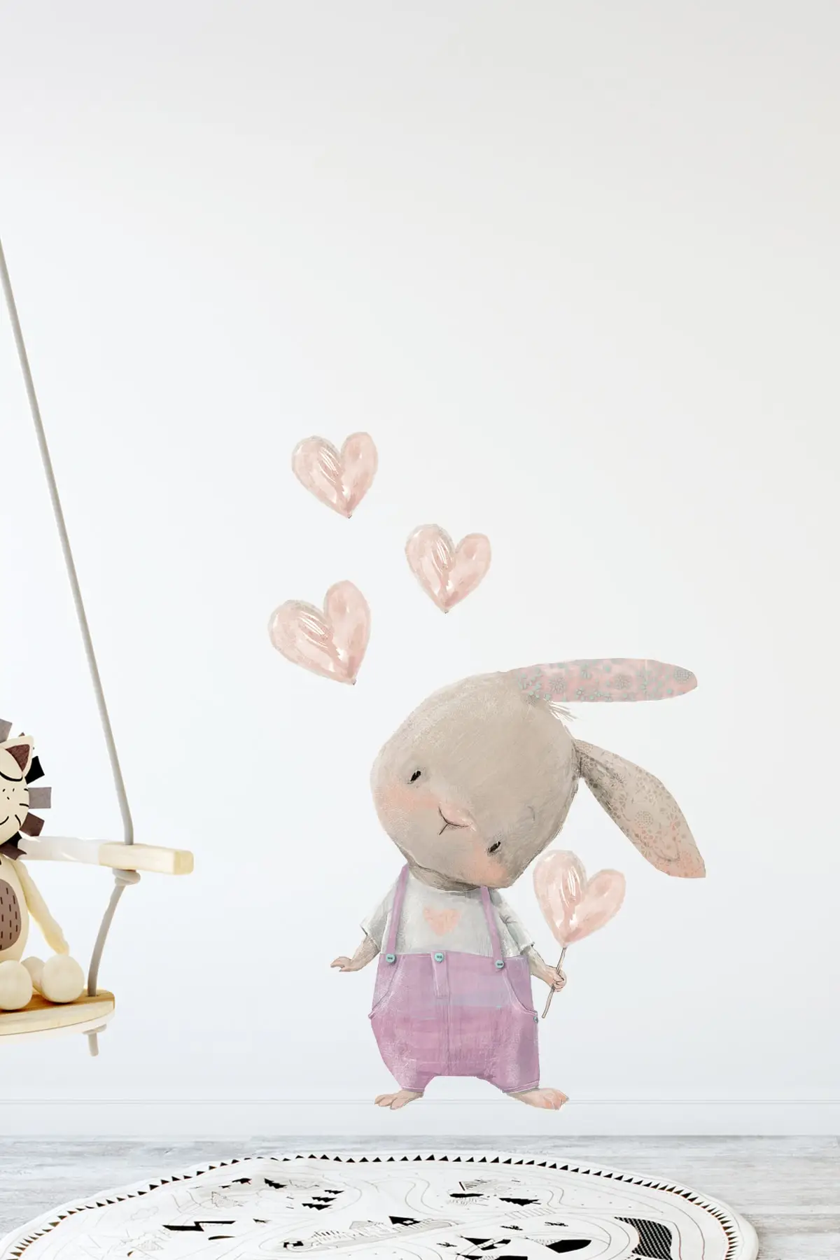 Cute Heart Rabbit Pink Tulumlu Wall Sticker Set