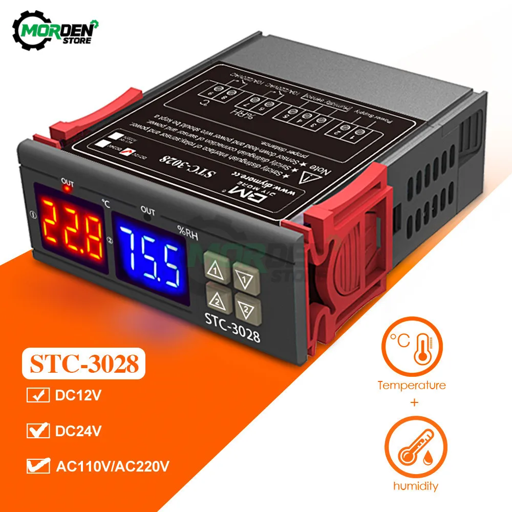 STC-3028 STC-200 DC12V 24V AC110V 220V Digital Temperature Humidity Controller Thermostat Hygrometer Incubator Dehumidifier