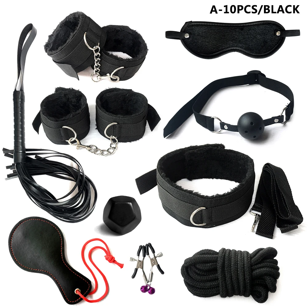 Bed Bondage Set For Adult Game Erotic PU Leather BDSM Kits Handcuffs Whip Gag Anal Nipple Clamps Rope Sex Toys Women 5