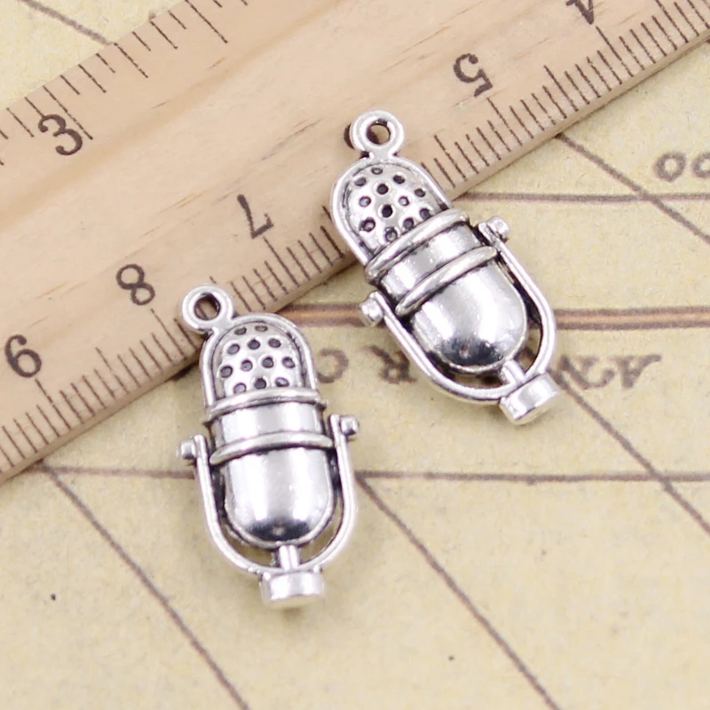 10pcs Charms Retro Vintage Microphone 26x13mm Tibetan Bronze Silver Color Pendants Antique Making DIY Handmade Craft Pendant