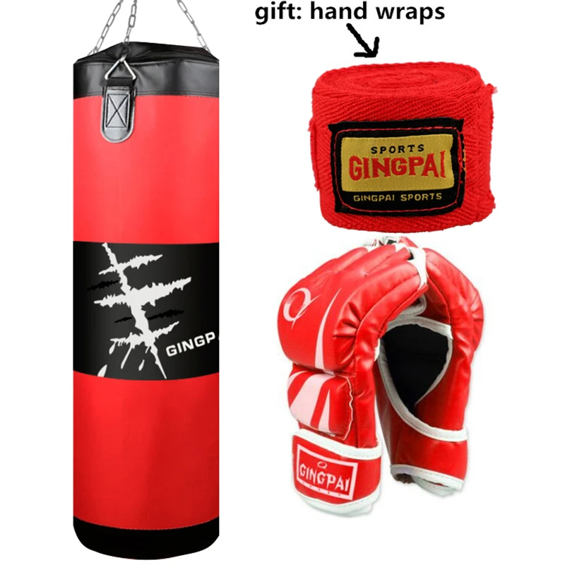 GINGPAI MMA Sanda Boxing Empty Fill Sandbags Boxing Gloves Half MItts Punching Bags Hand Wraps Set Sports Fitness Equipment Suit