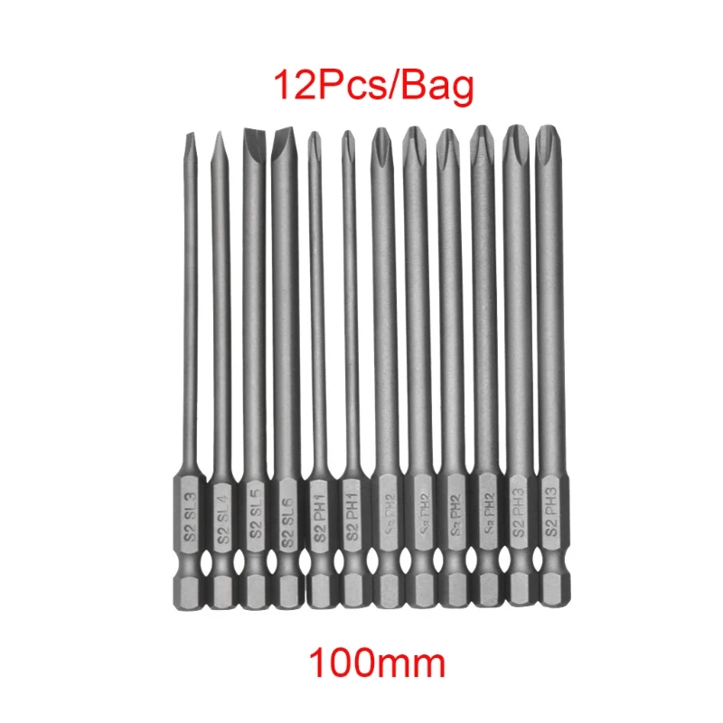 12pcs/set Alloy Steel S2 Slotted Phillips Screwdriver Drill Bits Magnetic Head