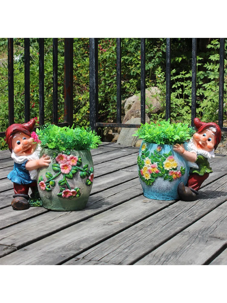 Cartoon Character Dwarf Flower Pot Resin Accessories Villa Courtyard Sculpture Crafts Lawn Outdoor Garden Figurines Decoration