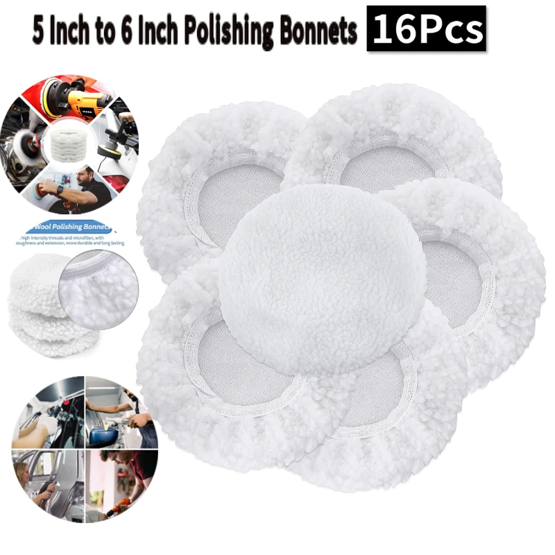 

5 Inch to 6 Inch Polishing Bonnets, Woolen Car Buffing Bonnet, Orbital Buffer Bonnet for Most Automotive Polishers