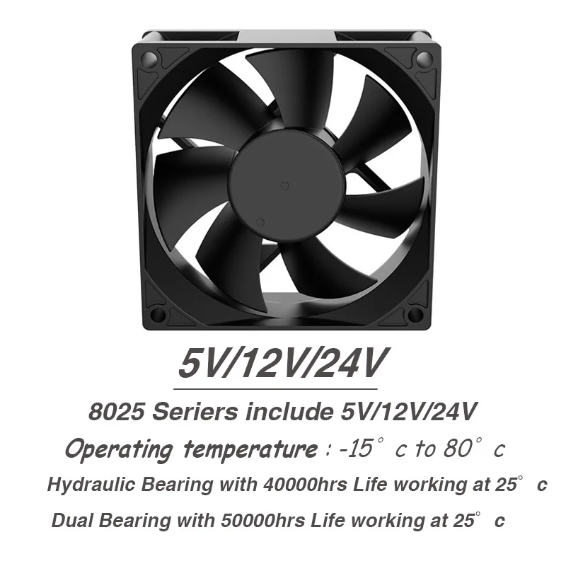 2PCS 5500RPM 80mm 8cm 8025 Fan 5V 12V 24V 80mm*80mm*25mm Fan 2800RPM DC Brushless Cooling Fan 80x80x25mm PC Computer Case Cooler