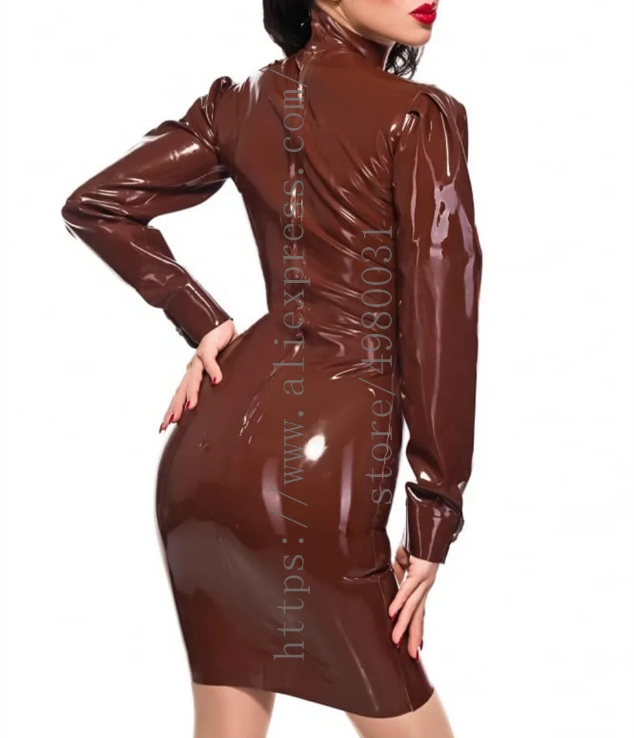 Women's sexy tight latex dress bondage with long sleeve design made of 0.4mm thickness natural latex