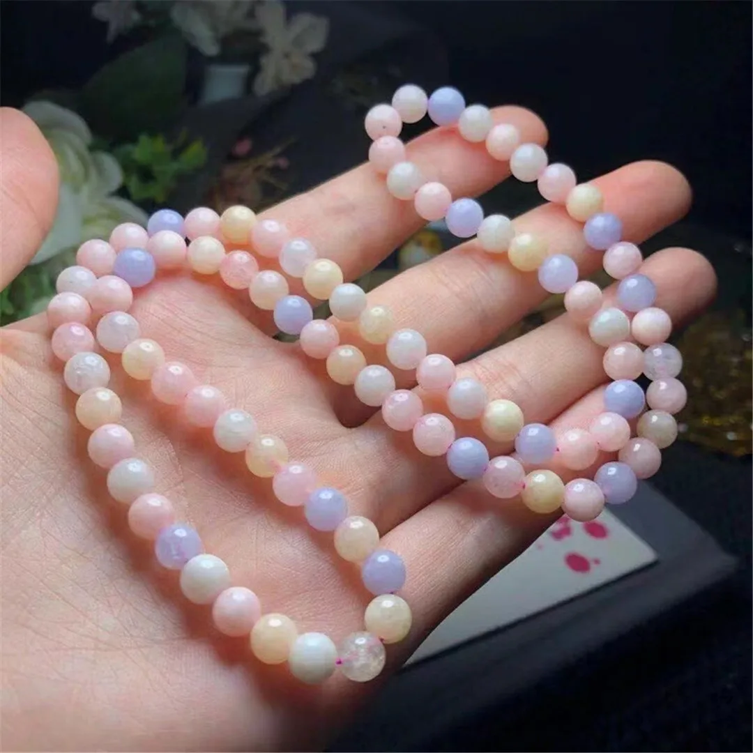

6mm Natural Beryl Morganite Bracelet Jewelry For Women Man Three Laps Healing Gift Crystal Love Round Beads Clear Gemstone AAAAA