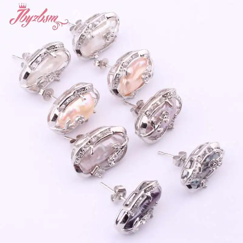 4x7-6x9mm Natural Freeform Freshwater Pearl Stone Beads Tibetan Silver Earrings For Woman Christmas Gift 1 Pair Frame:12x14mm