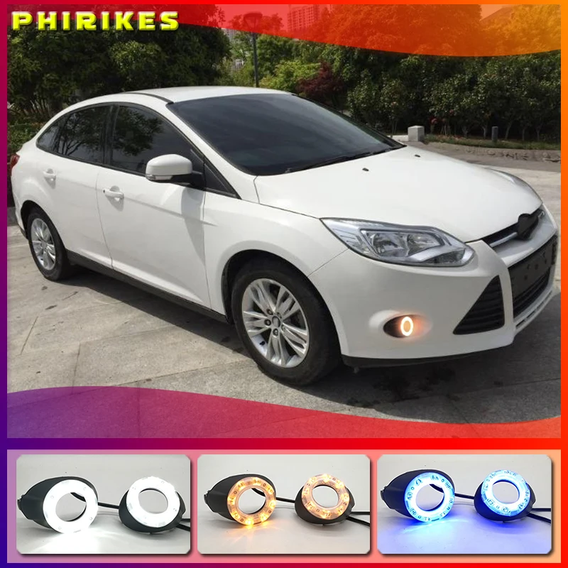 

For Ford Focus 3 MK3 2012~2015 Daytime Running Light for Focus DRL LED Fog Lamp Cover With Yellow Turning Signal Functions