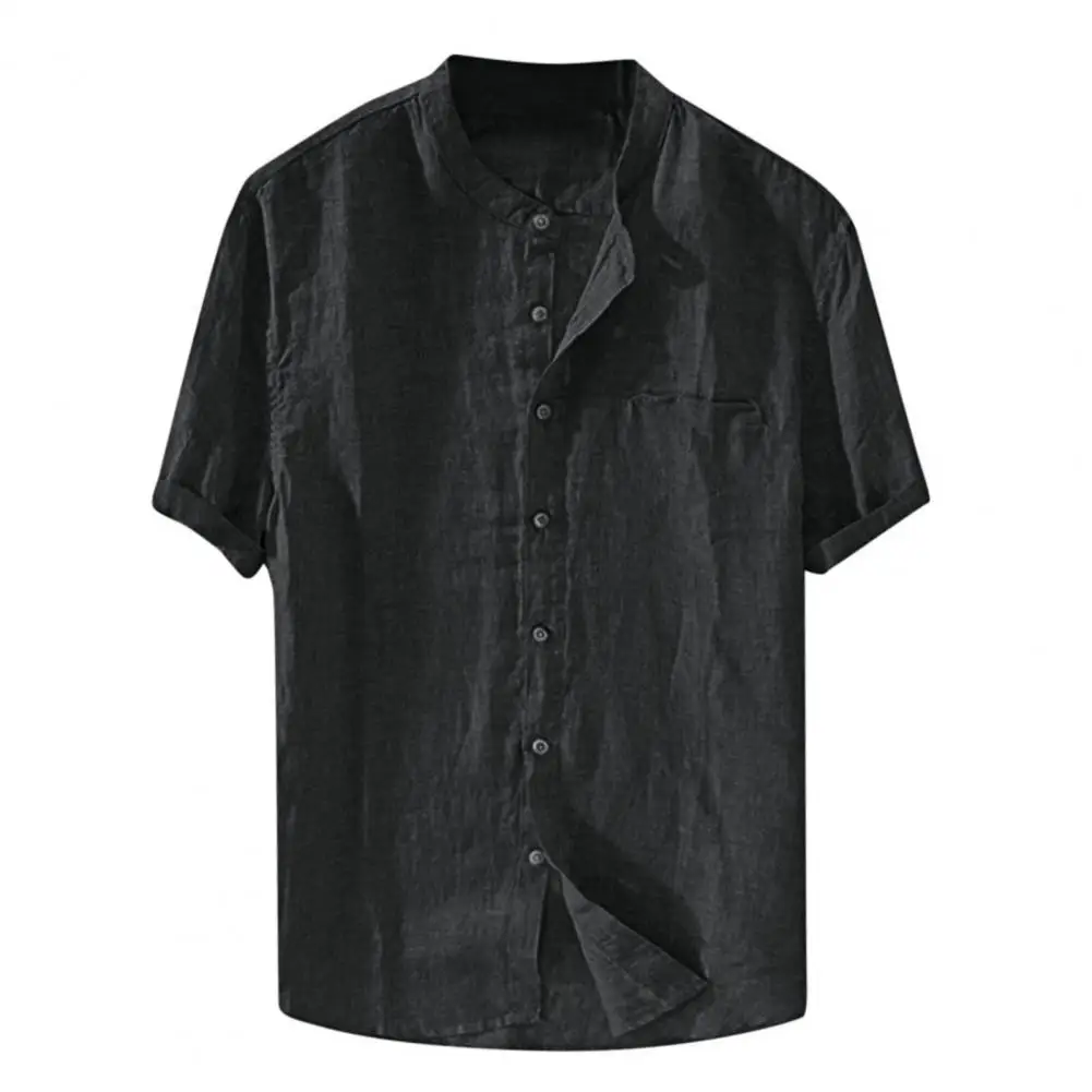 Casual Men Shirt Skin-friendly Solid Color Single-breasted Stand Collar Summer Loose Single-breasted Top for Summer Daily Wear