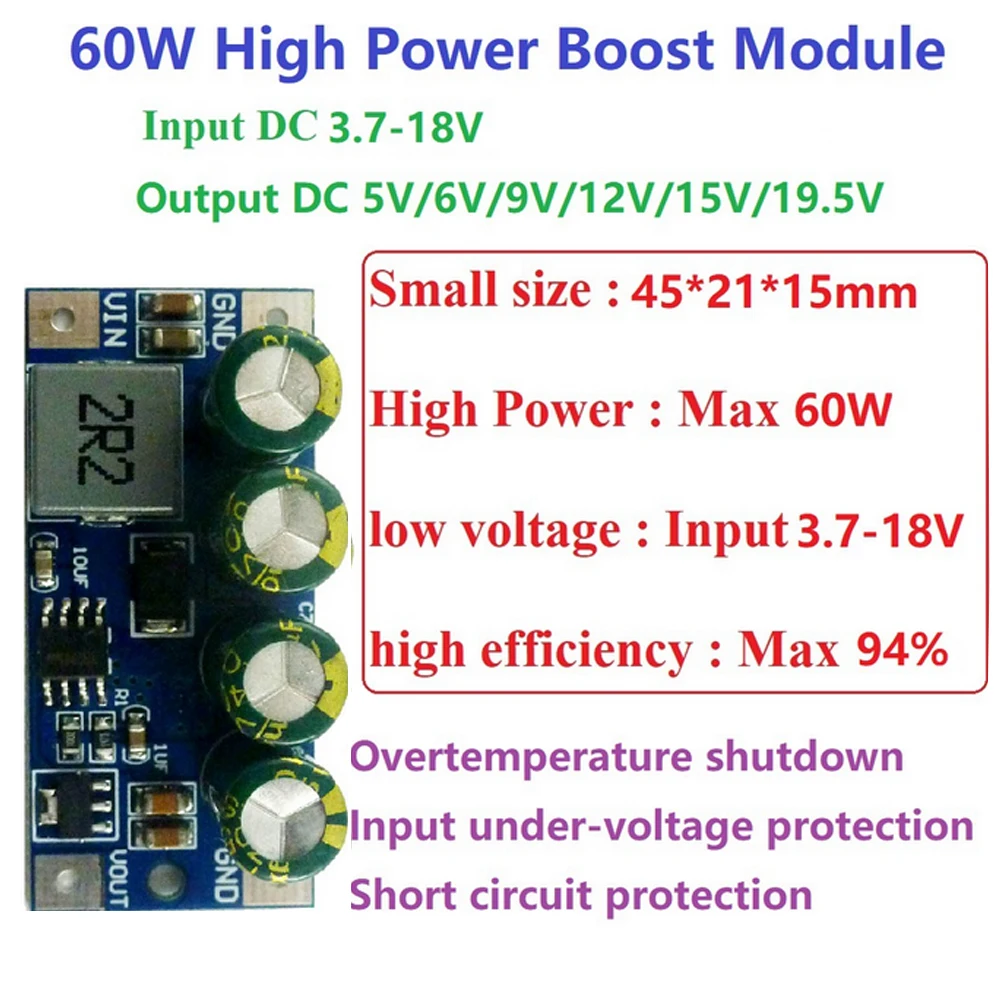 DC 3.7V-18V do 5V 6V 9V 12V 15V 19.5V DC DC Step-Up pokładzie Boost Converter 60W wysokiej mocy moduł Boost zabezpieczenie przed zwarciem