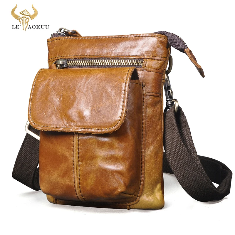 

Fashion Men's Real Leather Small Shoulder Satchel Bag Designer Cigarette Case Phone Pouch Hook Belt Fanny Waist Bag Pack 611-18