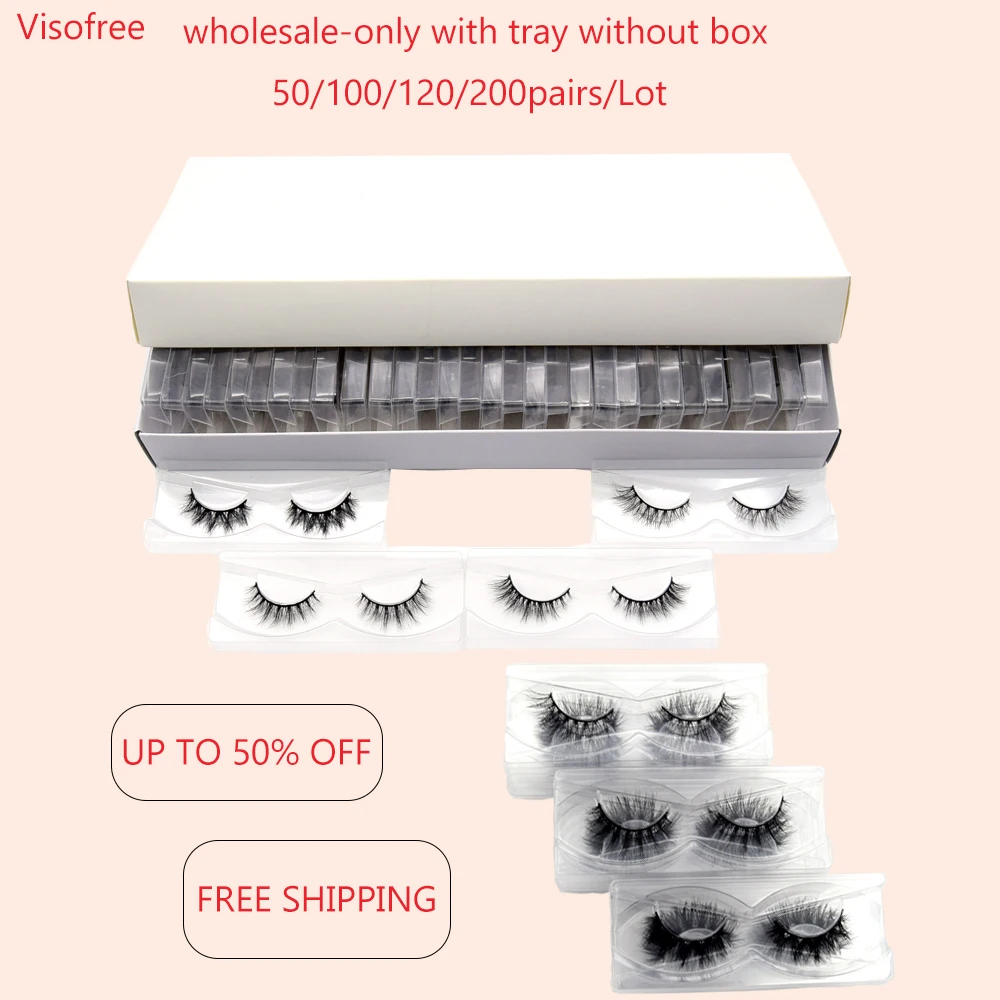 Visofree Wholesale 50/200 Pairs 3D Mink Eyelashes  Handmade Natural Mink Lashes Popular Reusable Make Up Lash Cruelty Free Lash