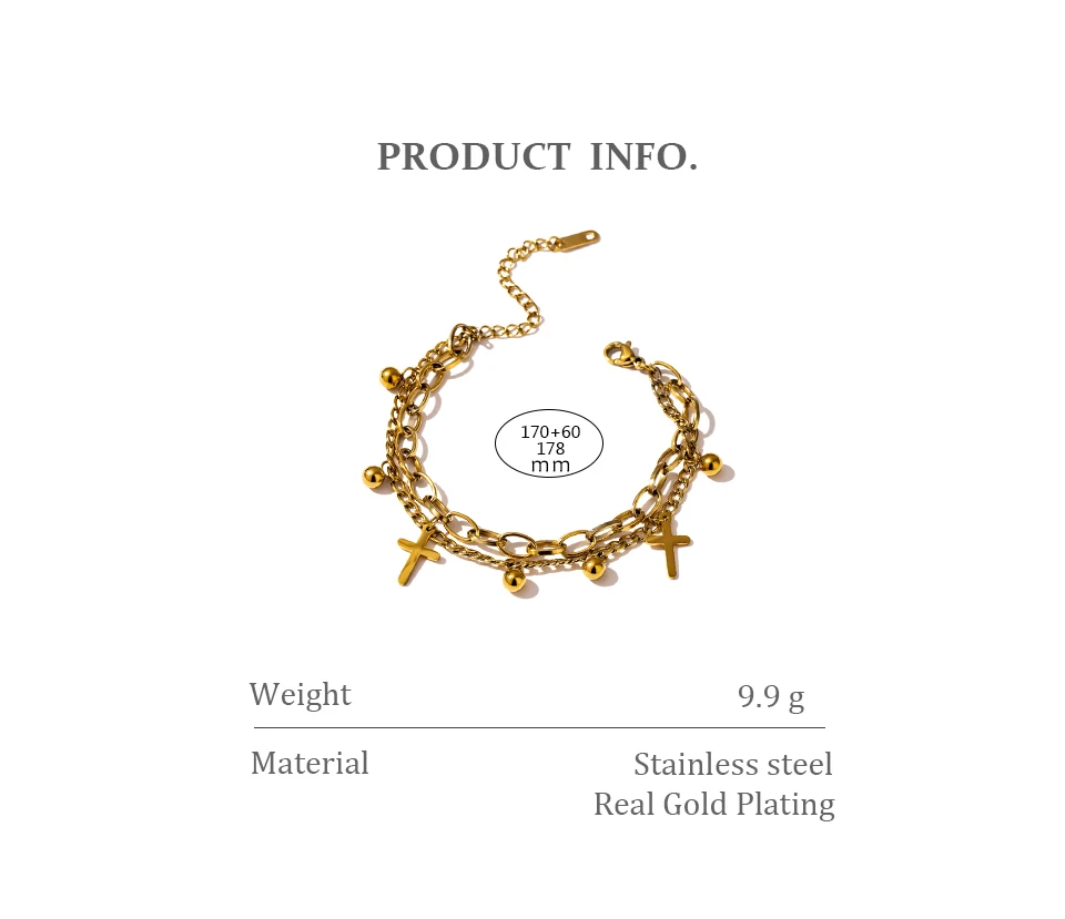 Yhpup Edelstahl Kreuz Layered Armband für Frauen Charme Metall 14 K Überzog Trendy Goldene Handgelenk Einzigartige Design Schmuck брелок – Detail 6