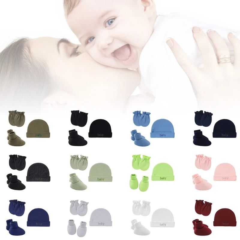 

Baby Infants Anti Scratching Cotton Gloves+Hat+Foot Cover Set Mittens Socks Cap M76C