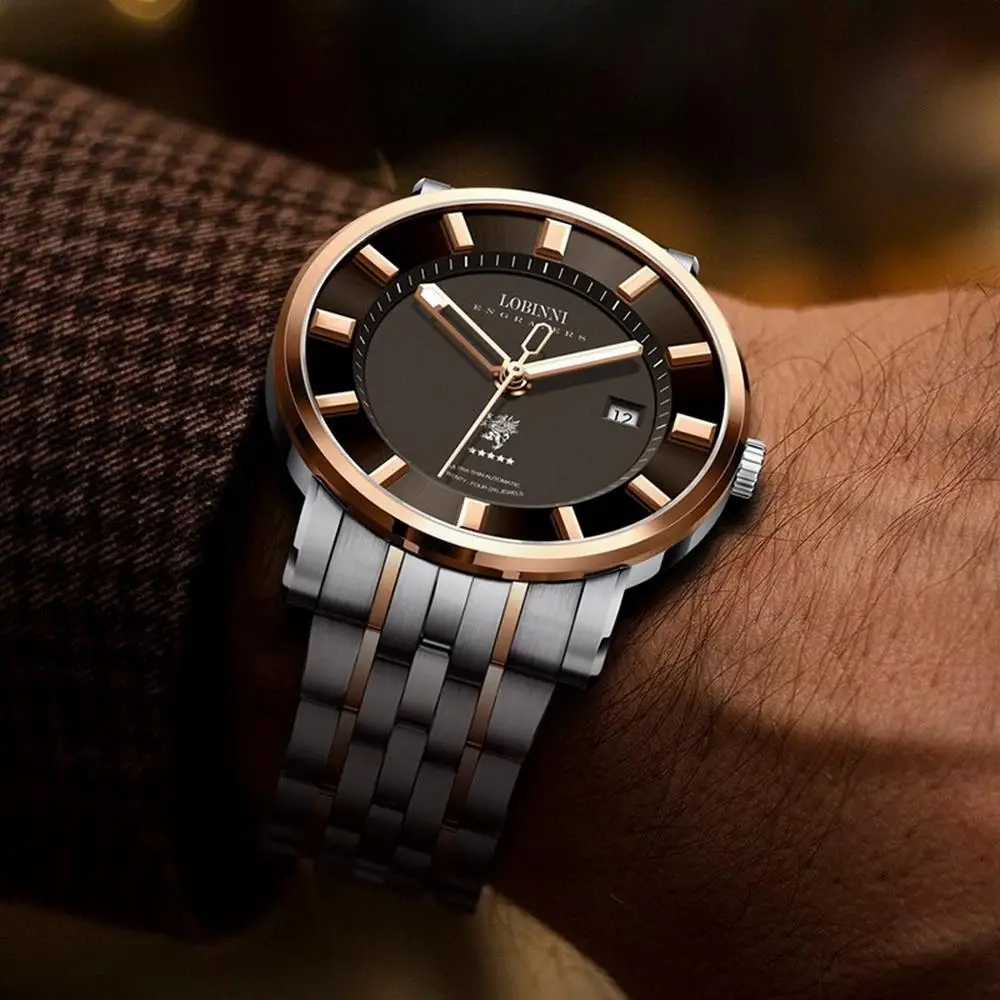 LOBINNI ساعة أوتوماتيكية للرجال سويسرا 42 ملم ساعة يد ميكانيكية مقاومة للماء ساعة فاخرة relogio