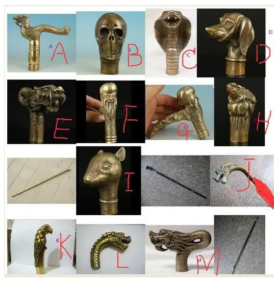 Delfín abuelo buena suerte utilizable chino recoger latón tallado a mano estatua bastón bastón cabeza artesanía artes