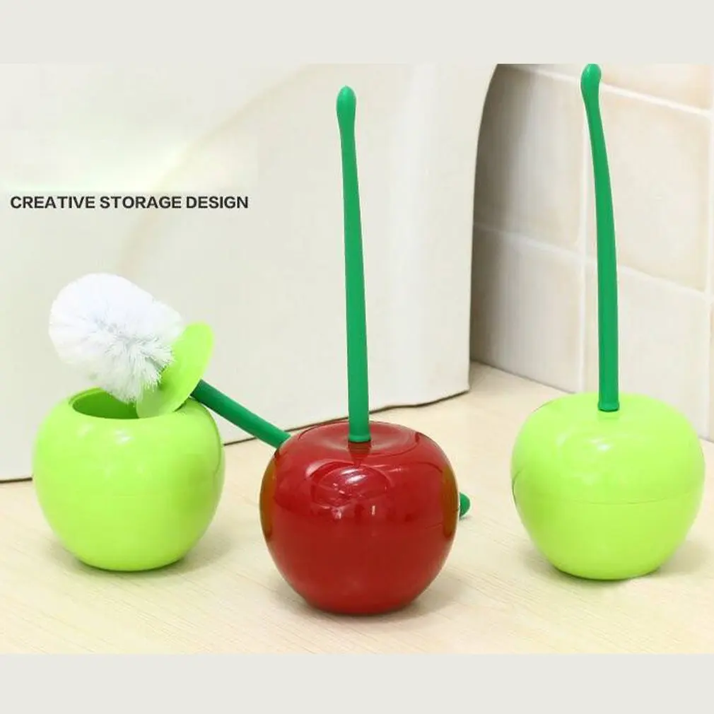 Escobilla y soporte para inodoro con forma de cereza, cepillo de limpieza para inodoro, cepillo para lavabo de baño, cepillo para tazón de inodoro de mango largo