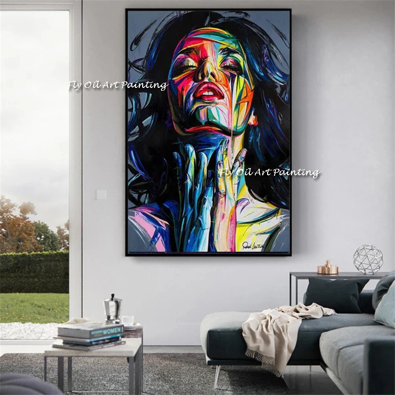 

Woman Portrait Knife Oil Painting Sexy Lady Face Picture Modern Bathroom Wall Decorative Item Handmade Colors Canvas Wall Art