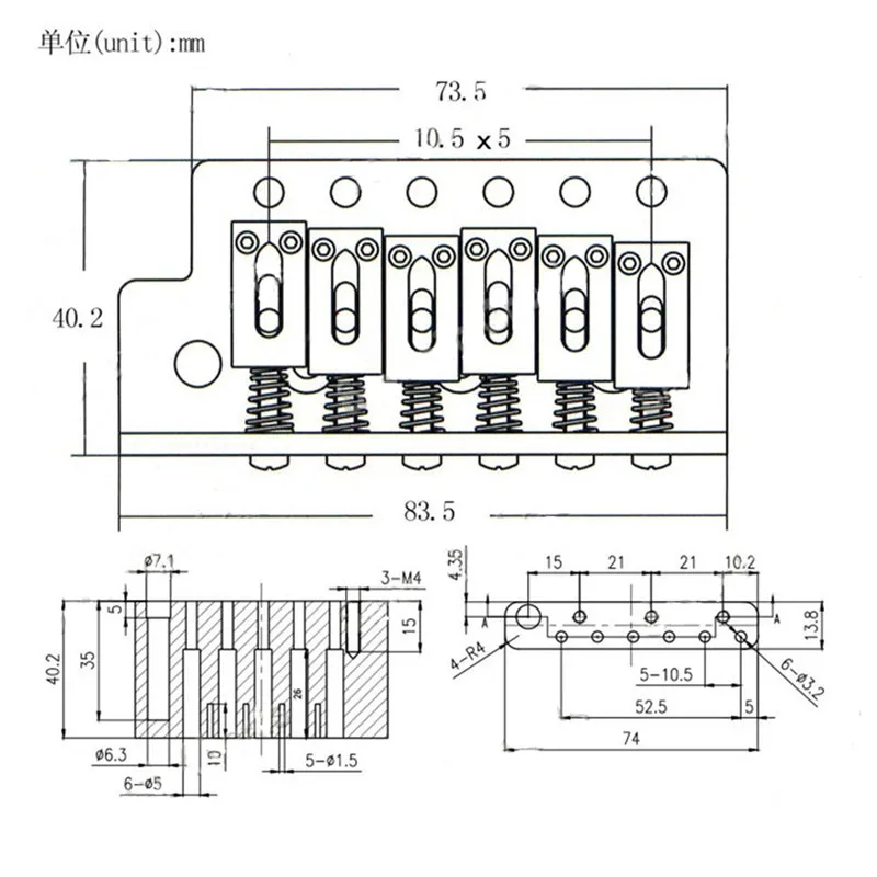 EIN Satz Linkshänder E-Gitarre Brücke Sattel Einzelne Tremolo Brücke System Verdickte Basis Gitarre Zubehör Teile – Detail 10